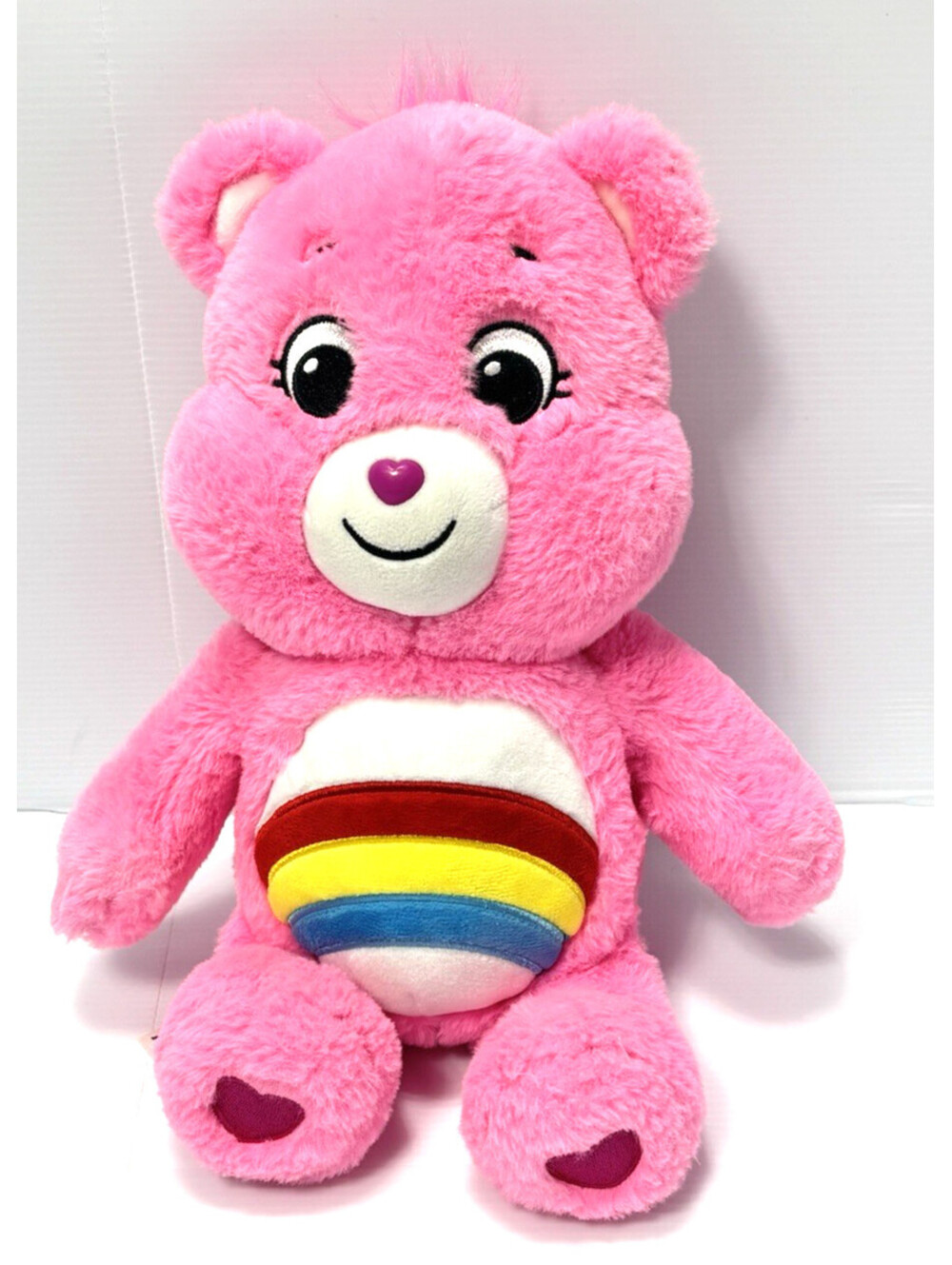 Care Bears Cheer Bear Pink Plush Stuffed Animal Basic Fun Rainbow Belly Toy